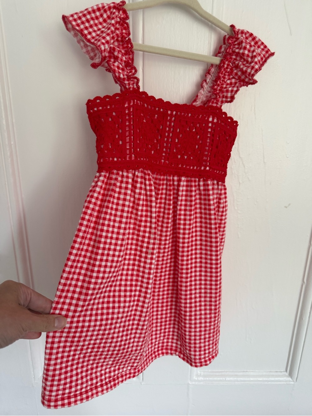 Zara Red Gingham Dress with Crochet Bodice